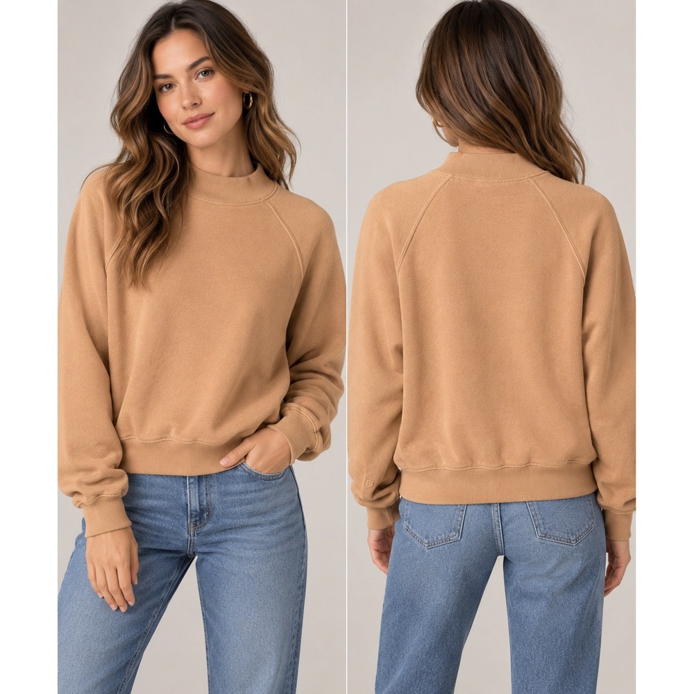 Victoria's Secret PINK XS Oversized Mock Neck Sweatshirt Tan Camel Fall Cozy
